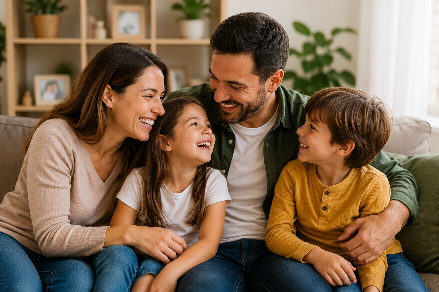 Familia feliz conectada